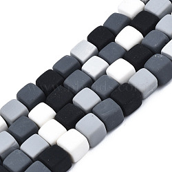 Handmade Polymer Clay Beads Strands, Cube, Gray, 6~7x6~7x5~7mm, Hole: 1.8mm, about 62~64pcs/strand, 15.55 inch~16.34 inch(39.5~41.5cm)(CLAY-S092-76A)
