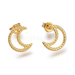 304 Stainless Steel Crescent Moon Stud Earrings, with Ear Nuts, Golden, 11x9.5x1.5mm, Pin: 0.7mm(X-EJEW-H100-06B-G)