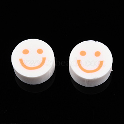 Handmade Polymer Clay Beads, Flat Round with Smiling Face, Sandy Brown, 9~10x4mm, Hole: 1.2~1.6mm(CLAY-N011-64-09)