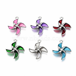 Rack Plating Alloy Pendants, with Epoxy Resin and Crystal Rhinestone, Windmill, Platinum, Cadmium Free & Lead Free, Mixed Color, 19.5x17x4mm, Hole: 1.4mm(PALLOY-N175-23-A)