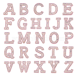 26Pcs Iron On/Sew on Non-Woven Fabrics Patches, with Crystal AB Glass Rhinestone, Costume Accessories, Appliques, Alphabet, Letter A~Z, Pink, 45~57x24~59x3.5mm(DIY-NB0007-07)
