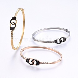 304 Stainless Steel Bangles, with Rhinestone, Handcuffs, Mixed Color, 2-1/4 inch(5.8cm)x1-7/8 inch(4.9cm), 2.5~10mm(BJEW-P222-09)