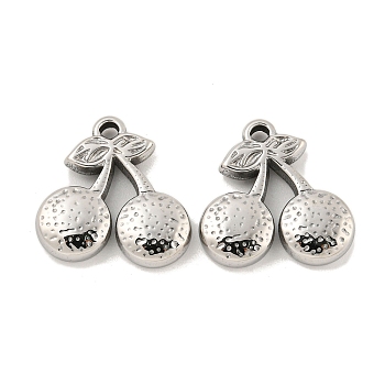 304 Stainless Steel Pendants, Cherry Charm, Stainless Steel Color, 17.5x17.5x3.5mm, Hole: 1.8mm