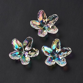 Transparent Acrylic Bead Caps, AB Color, 5-Petal Flower, Clear AB, 36.5x37.5x9.5mm, Hole: 1.6mm