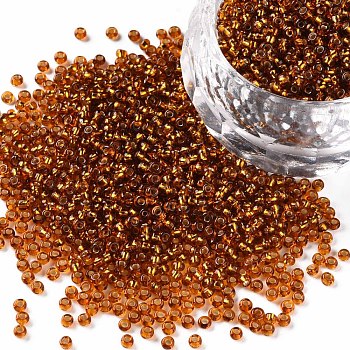 11/0 Silver Lined Grade A Transparent Glass Seed Beads, DIY Loose Spacers, Round Hole, Round, Dark Goldenrod, 2x1.5mm, Hole: 0.3mm, about 3000pcs/50g