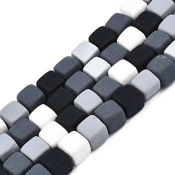 Handmade Polymer Clay Beads Strands, Cube, Gray, 6~7x6~7x5~7mm, Hole: 1.8mm, about 62~64pcs/strand, 15.55 inch~16.34 inch(39.5~41.5cm)