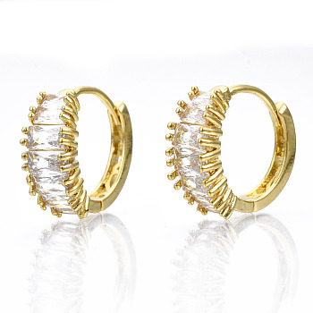 Sparkle Cubic Zirconia Huggie Hoop Earrings for Girl Women, Nickel Free, Real 16K Gold Plated, 18x19x7.5mm, Pin: 1mm