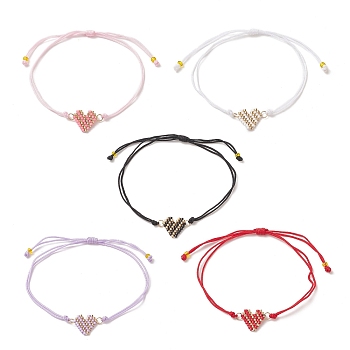 Handmade Japanese Seed Heart Link Bracelets, Adjustable Bracelet for Women, Mixed Color, Inner Diameter: 4-3/8 inch(11cm)
