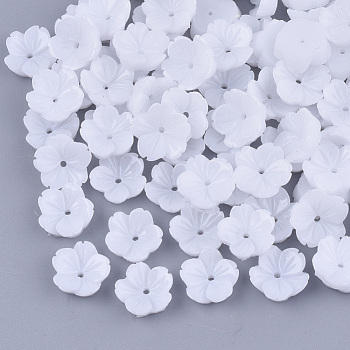 Opaque Resin Bead Caps, 5-Petal, Flower, White, 9~10x9.5~10.5x3mm, Hole: 1mm