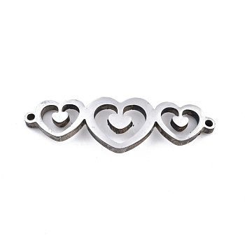 304 Stainless Steel Link Connectors, Laser Cut, Heart, Stainless Steel Color, 10x30x1.5mm, Hole: 1mm