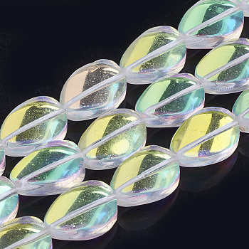 Synthetic Moonstone Beads Strands, Holographic Beads, Dyed, Twist, Clear AB, 18x13x7mm, Hole: 1mm, about 21pcs/strand, 14.9 inch