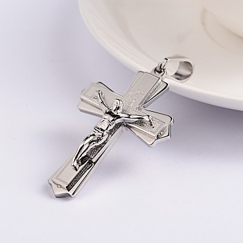 Easter Theme Crucifix Cross 304 Stainless Steel Pendants, Stainless Steel Color, 49x33x5mm, Hole: 12x6mm