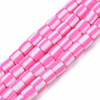 Handmade Polymer Clay Bead Strands, Column, Camellia, 6x6mm, Hole: 1.5mm, about 63pcs/strand, 15.55 inch~15.94 inch(39.5~40.5cm)