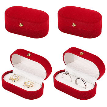 Oval Velvet Jewelry Box, Flip Case for Earring Studs, Rings Storage, Dark Red, 7.45x4x3.55cm