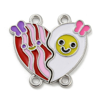 Alloy Enamel Couple Heart Connector Charms, Platinum, Heart Links with Smiling Face, Colorful, 20x23x1.3mm, Hole: 1.6mm