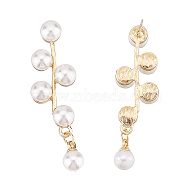 1 Pair ABS Plastic Imitation Pearl Beaded Leafy Branch Dangle Stud Earrings(EJEW-AN0001-51)-3