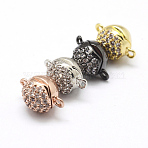 Brass Micro Pave Cubic Zirconia Magnetic Clasps with Loops, Round, Lead Free & Nickel Free & Cadmium Free, Mixed Color, 11~11.5x8mm, Hole: 1mm(ZIRC-P071-27-NR)