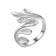 SHEGRACE Rhodium Plated 925 Sterling Silver Cuff Rings, Open Rings, Leaf, Platinum, US Size 6(16.5mm)(JR836A)