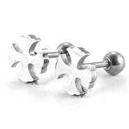 201 Stainless Steel Barbell Cartilage Earrings, Screw Back Earrings, with 304 Stainless Steel Pins, Cross, Stainless Steel Color, 8x8x2mm, Pin: 1mm(EJEW-R147-03)