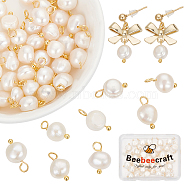 40Pcs Natural Cultured Freshwater Pearl Oval Charms, with Golden Tone Brass Loops, White, 10~12x5.5~7x4.5~6mm, Hole: 2.4~2.7mm(PALLOY-BBC0001-03)