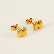 Chunk Letter 304 Stainless Steel Stud Earrings for Women, Real 18K Gold Plated, Letter N, 7.5~8.5x5~10.5mm(EJEW-G386-01N-G)