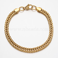 304 Stainless Steel Rope Chain Bracelets, with Lobster Claw Clasps, Golden, 8-1/4 inch(210mm), 6x3mm(BJEW-N285-03G)