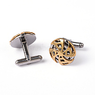 Flat Round 304 Stainless Steel Cufflinks, Golden & Stainless Steel Color, 21mm(STAS-H317-76GP)