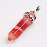 Glass Pointed Pendants, with Platinum Tone Brass Findings, Bullet, 37~40x12~13x10~11mm, Hole: 2.5~4x4.5~5.5mm(G-E364-A02)
