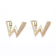 Brass Micro Pave Cubic Zirconia Screw Carabiner Lock Charms, for Necklaces Making, Long-Lasting Plated, Letter, Golden, Clear, Letter.W, 33x39x2.5mm(KK-I033-01G-W)