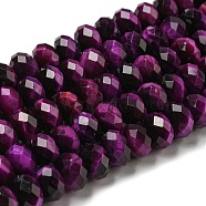 Natural Tiger Eye Beads Strands, Faceted, Dyed, Rondelle, Purple, 8~8.5x5~5.5mm, Hole: 1mm, about 71pcs/strand, 15.31''(38.9cm)(G-K351-B04-03)