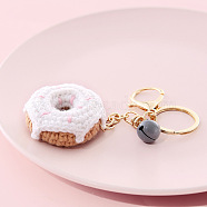 Cotton Crochet Food Keychain, with Iron Key Rings & Lobster Claw Clasps & Bell, Donut, 13x4.8cm(KEYC-PW0002-108G)