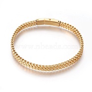 304 Stainless Steel Mesh Bracelets, with Bayonet Clasps, Golden, 8-5/8 inch(22cm), 6x3.5mm(BJEW-L665-04G)