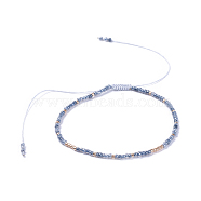 Adjustable Nylon Thread Braided Beads Bracelets, with Glass Seed Beads and Glass Bugle Beads, Steel Blue, 2 inch(5.2cm)(BJEW-JB04374-04)