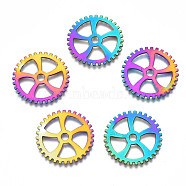 Rack Plating Rainbow Color Alloy Pendants, Cadmium Free & Nickel Free & Lead Free, Gear, 30.5x1mm, Hole: 3.5mm(PALLOY-S180-301)