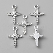 Religion Themed Alloy Pendants, with Crystal Rhinestone, Cross Charms, Platinum, 25x17x4mm, Hole: 2.3mm(FIND-TAC0010-61G)