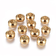 304 Stainless Steel Beads, Grooved Beads, Ion Plating (IP), Column, Golden, 11x6.5mm, Hole: 6mm(STAS-E036-1B)