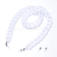 Eyeglasses Chains, Face Mask Chains, Neck Strap for Eyeglasses, with Acrylic Curb Chains, 304 Stainless Steel Lobster Claw Clasps and  Rubber Loop Ends, White, 30.7 inch(78cm)(X-AJEW-EH00021-07)