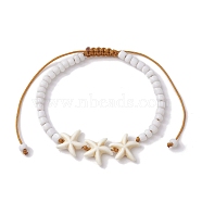 Starfish Synthetic Turquoise & Glass Seed Braided Bead Bracelets, Summer Beach Adjustable Cord Bracelets for Women Men, Inner Diameter: 2~3-5/8 inch(4.98~9.13cm)(BJEW-JB10312-03)