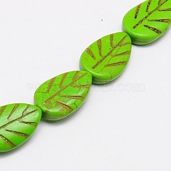 Synthetic Turquoise Beads Strands, Dyed, Leaf, Lime Green, 14x9x3mm, Hole: 1mm, about 29pcs/strand, 15.55 inch(X-TURQ-G116-9x14mm-12)