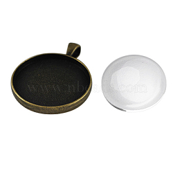 Pendant Making Sets, with Alloy Pendant Cabochon Settings and Glass Cabochons, Flat Round, Antique Bronze, Tray: 30mm, 41x32x4mm, Hole: 4mm, 29.5~30x7mm(DIY-X0289-005AB)