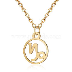 201 Stainless Steel Pendants Necklaces, Flat Round with Constellations, Capricorn, 16.3 inch(40cm)x1mm(NJEW-S063-TN506-10)