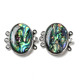 Paua Shell Box Clasp, with Alloy Loops, Oval, Colorful, 27x27x5.5~6.5mm, Hole: 2mm(G-C104-02H-P)