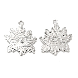 304 Stainless Steel Pendants, Leaf with Triangle & Eye Charm, Stainless Steel Color, 28x25x2mm, Hole: 3mm(STAS-Z041-22P)