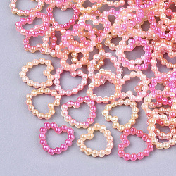 Rainbow ABS Plastic Imitation Pearl Linking Rings, Gradient Mermaid Pearl, Heart, Mixed Color, 11x11x2mm, Inner Measure: 5.5x7mm, about 1000pcs/bag(OACR-T015-04-04)