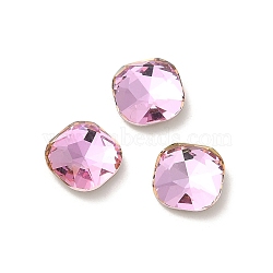 Glass Rhinestone Cabochons, Point Back & Back Plated, Faceted, Square, Light Rose, 7x7x3mm(RGLA-P037-07B-D223)