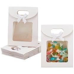 Rectangle Paper Gift Bags, with Clear Window, Ribbon Bowknot Decorated Rectangle Candy Bag for Birthday, Wedding, Celebration Party Packing, White, 12x6.15x16cm(ABAG-WH0044-39B)
