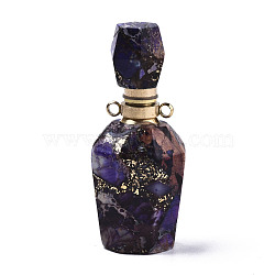 Assembled Synthetic Pyrite and Imperial Jasper Openable Perfume Bottle Pendants, with Brass Findings, Dyed, Purple, capacity: 1ml(0.03 fl. oz), 41~42x17~18x17~18mm, Hole: 1.8mm, Capacity: 1ml(0.03 fl. oz)(G-R481-15D)