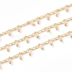 3.28 Feet Handmade Glass Beaded Chains, with Brass Eye Pins, Golden, Soldered, Round, Faceted, Lavender Blush, 2.5x2x0.4mm, Beads: 3x2mm(X-CHC-K008-B06)
