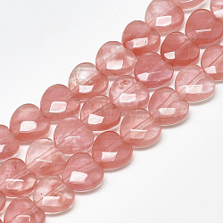 Cherry Quartz Glass Beads Strands, Faceted, Heart, 10x10x5mm, Hole: 1.2mm, about 20pcs/strand, 7.4 inch(X-G-S357-E01-14)