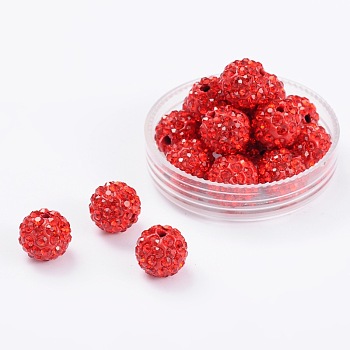 Pave Disco Ball Beads, Polymer Clay Rhinestone Beads, Grade A, Round, Light Siam, PP14(2~2.1mm), 10mm, Hole: 1.0~1.2mm